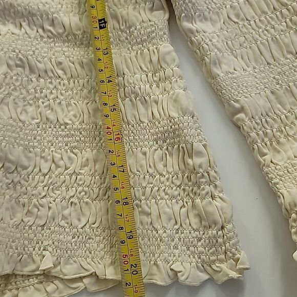 FRAME Smocked Scoop Neck Top Long Sleeve Cream Bone Stretch - Picture 9 of 10
